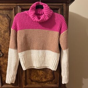 Hippie Rose Pink, Tan, and Cream Turtleneck Sweater